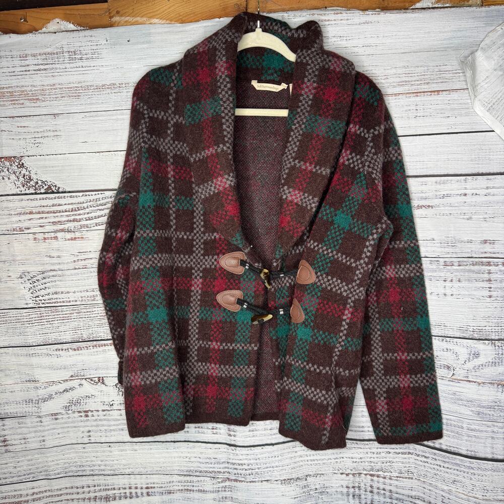 Soft Surroundings Wool Alpaca Blend Plaid Toggle Coat Jacket Med - Picture 2 of 4